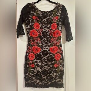 I.N. San Francisco women’s Black lace dress with Dress 3/4 lace sleeve.